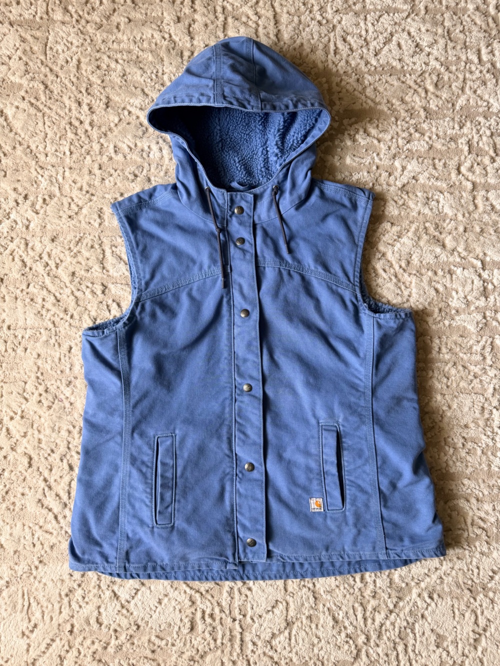 Carhartt Blue Hooded Work Vest with Sherpa Lining